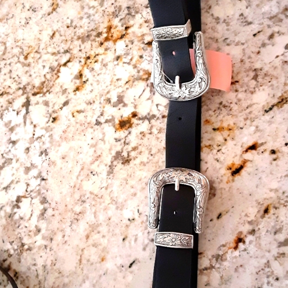 Vegan leather double buckle western belt